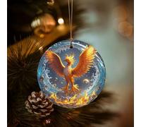 Christmas Ornaments Round Ceramic Hanging Ornament Fire and Water Phoenix Christmas Tree Ceramic Hanging Porcelain Ornament Crafts Pendants for Christmas Tree Holiday Party
