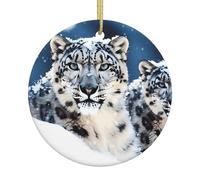 Christmas Ornaments Round Hanging Blue eyed snow leopard Ceramic Ornament Christmas Tree Decorations Ornament for Halloween Porcelain