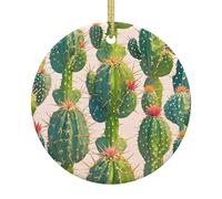 Christmas Ornaments Round Hanging Green Cactus Pattern Ceramic Ornament Christmas Tree Decorations Ornament for Halloween Porcelain