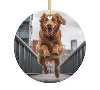 Christmas Ornaments Round Hanging Happy Golden Retriever Ceramic Ornament Christmas Tree Decorations Ornament for Halloween Porcelain