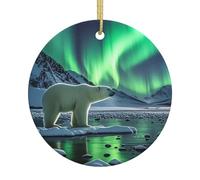 Christmas Ornaments Round Hanging Polar Bears Northern Lights Ceramic Ornament Christmas Tree Decorations Ornament for Halloween Porcelain