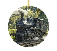 Christmas Ornaments Round Hanging Steam Train Ceramic Ornament Christmas Tree Decorations Ornament for Halloween Porcelain
