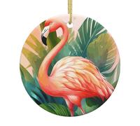 Christmas Ornaments Round Hanging Tropical Flamingo Ceramic Ornament Christmas Tree Decorations Ornament for Halloween Porcelain