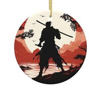 Christmas Ornaments Samurai Round Ceramic Ornament Christmas Tree Ceramics Hanging Porcelain Ornament For Xmas Tree Ceramic Hanging For Party