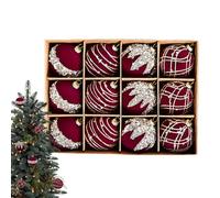 Christmas Ornaments Set 12pcs, Velvets Shatterproof Baubles, Retro Tree Ball With Glitter, Christma Tree Glitter Ball Decoration Pendant, Wine Red, Cream, Khaki, for Holiday Wedding Party