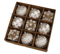 Christmas Ornaments Set 9PCS Shatterproof - 3.15 Inch Large Gift Box & Ball Decor Foam Christmas Tree Ornaments Set for Farmhouse Décor (C)