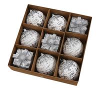 Christmas Ornaments Set 9PCS Shatterproof - 3.15 Inch Large Gift Box & Ball Decor Foam Christmas Tree Ornaments Set for Farmhouse Décor (D)