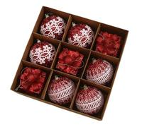 Christmas Ornaments Set 9PCS Shatterproof - 3.15 Inch Large Gift Box & Ball Decor Foam Christmas Tree Ornaments Set for Farmhouse Décor (B)