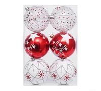 Christmas Ornaments Set of 6 with Hanging Loops for Tree Decorations and Office Use, Crafted from Foam for Long Lasting Holiday Cheer (Red and White)