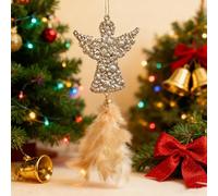 Christmas Ornaments Set with Bells Snowflakes Angels Elk, Plastic Beaded Angel Heart Snowflake with Feather Tassels, Christmas Ice Bar Snowflake Xmas Scene Decoration