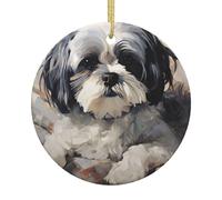 Christmas Ornaments Shih Tzu Christmas Tree Ceramic Hanging with Gold Ribbon Heart Ceramic Ornament Christmas Hanging Decorations Gifts for Family Friends Coworkers