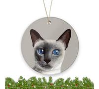 Christmas Ornaments Siamese Cat Xmas Round Shape Hanging Engagement Ceramic Hanging Beautiful Christmas Ornament For Home Office Family 7.3CM