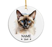 Christmas Ornaments Siamese Cat Xmas Round Shape Hanging Unique Xmas Ornament Holiday Christmas Ornament For Home Office Family 7.3Cm