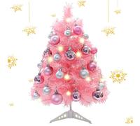 Christmas Ornaments, Small Christmas Tree 24 Inch Table Top Tree with 24 Balls ＆ Light String Battery-Powered Artificial LED Xmas Pine Party Decor