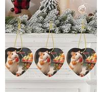 Christmas Ornaments with Gold Ribbon Christmas Tree Ceramic Hanging Ornament Cute Guinea Pig Funny Porcelain Pendant Crafts Holidays Ornaments Ceramic Keepsake for Xmas Decor