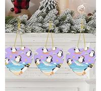 Christmas Ornaments with Gold Ribbon Christmas Tree Ceramic Hanging Ornament Cute Penguin Funny Porcelain Pendant Crafts Holidays Ornaments Ceramic Keepsake for Xmas Decor