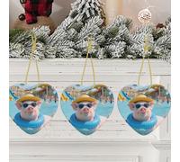 Christmas Ornaments with Gold Ribbon Christmas Tree Ceramic Hanging Ornament Cute Pig Swimming Funny Porcelain Pendant Crafts Holidays Ornaments Ceramic Keepsake for Xmas Decor