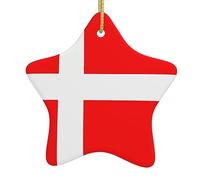 Christmas Ornaments with Gold Ribbon Denmark Danish Flag Christmas Tree Ceramic Hanging Star Shape Ceramic Ornaments Crafts Christmas Tree Decorations New Home Ornament 2023 for Holiday