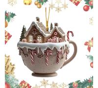 Christmas Ornaments with Hot Chocolate, Ornaments for the Christmas Tree, Christmas Snowhouse Mug with Hot Chocolate, 2D Acrylic Christmas Decorations - Coffee Decoration, Christmas