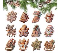 Christmas Ornaments - Wood 24pcs | Gingerbread Decoration, Santa Elk Angel Snowflake Bell Snowman Designs, Hanging Chriśtmas Decorations | Farmhouse Style, Tree, Winter Themed Parties