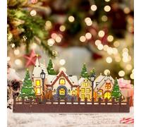 Christmas Ornaments - Wooden Village Scene LED Light Up Christmas Table Decorations - Pre-lit Christmas Supplies Figurines Display Desktop Decor For Desktop
