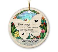 Christmas Ornaments Your Wing Were Ready But My Heart Ceramic Hanging Personalized Ceramic Baubles Engagement Xmas Round Shape Hanging For Office Home Graduation 7.3Cm