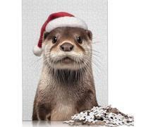 Christmas Otter with Santa Hat Portrait Puzzles 1000 Pieces Wooden Puzzles Puzzle for Adults For Family Fun & Game Night 1000pcs (75x50cm)