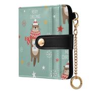 Christmas Otters Blue Print Small Women Wallet PU Leather RFID Blocking Bifold Compact Card Holder with Zipper Coin Pocket Purse for Women Ladies Girls