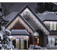 Christmas Outdoor Connectable Icicle Lights Battery Powered Waterproof with 8 Multi-Function, Timer & Memory (10m, Multi-Coloured)
