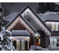 Christmas Outdoor Connectable Icicle Lights Battery Powered Waterproof with 8 Multi-Function, Timer & Memory (2.5m, Multi-Coloured)