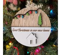 Christmas Outdoor Decorations 2023 My Family's First Christmas Wooden Ornaments Tree Holiday Gifts Hanging Round String Lights Flat Printed Tree Ornaments 1PC (Khaki, One Size)