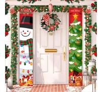 Christmas Outdoor & Indoor Decoration Set - Large Snowman, "Merry Christmas" Door Banner | Hanging Holiday Banner for Home Walls, Front Door, Yard, Ga