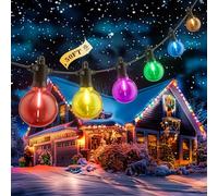 Christmas Outdoor String Lights 50FT, Colored Patio Lights, Shatterproof Dimmable Hanging Light with 25 LED G40 Bulbs Waterproof Outside Light for Xmas Halloween Garden Backyard Yard Bistro Holiday