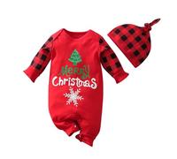 Christmas Outfit Baby Girl,Baby First Outfits Boy Girl Rompers Warm Long Sleeve Jumpsuit from Before Kids Costume Hats Clothes for Day Out (d#Red,0-3 Months)