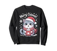 Christmas Outfit Kawaii Cat Santa Hat Hot Cocoa Merry Catmas Sweatshirt