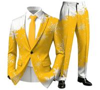 Christmas Outfit,Menswear Family Festive Two-Piece Pajama Outfit for Holiday Season Comfortable Home Wear and Relaxation Ensemble (Yellow, XXL)