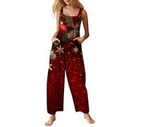Christmas Outfit Onesies for Women Print with Pockets Dungarees Casual Plus Size Bodysuit Classic Autumn Trousers Joggers for Winter Walks and Outdoor Activities Deep Red XL