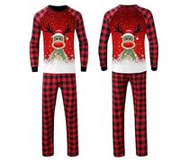 Christmas Outfits Family Look Dad for Christmas Matching Family Pyjamas Large Headed Stag Print Plaid Long Sleeve Top Pants Soft Fashion Holiday Sleepwear, red, XXL