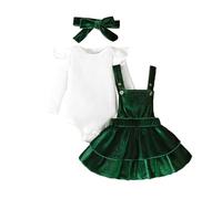 Christmas Outfits For A 2 Year Old - Infant Boys Girls Long Sleeve Christmas Color Scheme Long Sleeve Bodysuit Skirt Bow Headbands Outfits (Green, 3-6 Months)