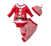 Christmas Outfits for Baby Boys,Boys Girls Infant Outfit Newborn Romper Fleece Jumpsuit Before Xmas Costume Kids Hat Girl 6-9 Months Clothes (D#Red,9-12 Months)