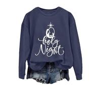 Christmas Oversized Sweatshirts Loose Long Sleeve Women's Oh Holy Night Print Casual Sweatshirt Fall Sweaters Women (Navy, L)