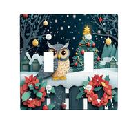 Christmas Owl Bird Decorative Light Switch Cover Plate 2 Gang Double Toggle, Novelty Snowy Forest Electrical Faceplate for Kitchen Bathroom, Xmas Switchcover Decor
