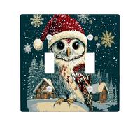 Christmas Owl Bird Decorative Light Switch Cover Wall Plate 2 Gang Double Toggle, Xmas Snowy Forest Electrical Faceplate for Kitchen Bathroom Decor, Winter Electrical Switchplate