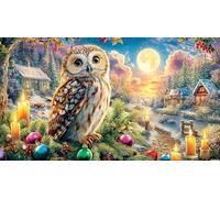 Christmas-owl-under-full-moon 1000 Piece Recycled Paper Jigsaw Puzzle Fun Present & Activity for Home Educational Game Decompression Great Gift Idea for Wall Decoration and Gifts 38x26/1000pcs