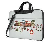 Christmas Owls on Branch Laptop Bag, Adjustable Shoulder Strap and Hidden Handle, Simplify Your Everyday, Black/White, 13 inch
