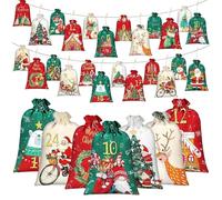 Christmas Packaging Bags - 24 Countdown Bags | Fabric Storage Bags for Christmas | Numbered Countdown Calendar with 24 Compartments for Parties, Birthdays, Kids, Sweets, Tree Decoration