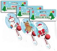Christmas Paddle Bat and Ball Game - Snowman Santa Claus Reindeer Toys, Stocking Filler Party Favours, 21.5 x 9.5cm, Biff Bats, Party Games for Unisex Kids, Bat and ball x3