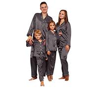 Christmas Pajamas for Couples,Silk Satin Sleepwear Womens Men Xmas Matching Christmas Pyjamas Family Christma Pajamas Kids Xmas Pyjama Pajama Set Nightwear Loungewear Brown,S