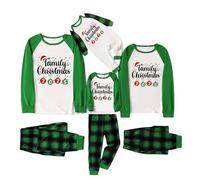 Christmas Pajamas for Family 2 Pcs Familiy Matching Christmas Soft Pjs Long Sleeve T-Shirts and Plaid Pants Xmas Sleepwear Parent-Child Nightwear for Dad Mom Kids and Baby (A2-Green)