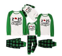 Christmas Pajamas for Family 2 Pcs Familiy Matching Christmas Soft Pjs Long Sleeve T-Shirts and Plaid Pants Xmas Sleepwear Parent-Child Nightwear for Dad Mom Kids and Baby (A4-Green)